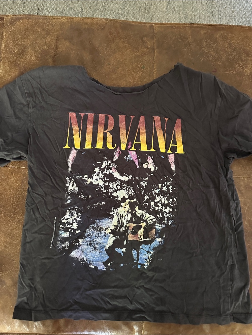 NIRVANA Black Tee with Yellow-to-Pink Gradient Logo